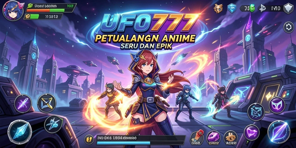 Screenshot gameplay UFO777 yang menampilkan aksi karakter anime.